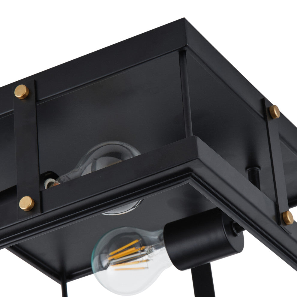 Industrial Black 2-Light Rectangle Iron Frame Flush Mount Ceiling Light