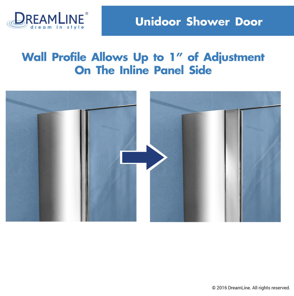 DreamLine Unidoor 36" to 37" Frameless Hinged Shower Door, Clear Glass, Chrome