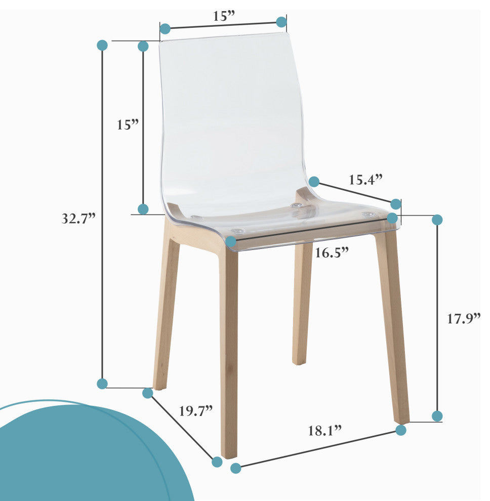 LeisureMod Marsden Modern Dining Chair With Beech Legs Set of 2, Natural Wood