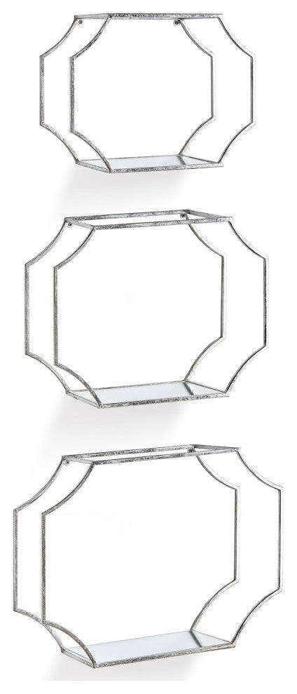 Hudson Mirrored Decor, Silver, Wall Shelves