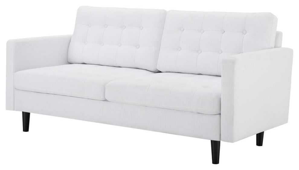 Tufted Sofa, Fabric, White, Modern, Living Lounge Room Hotel Lobby Hospitality