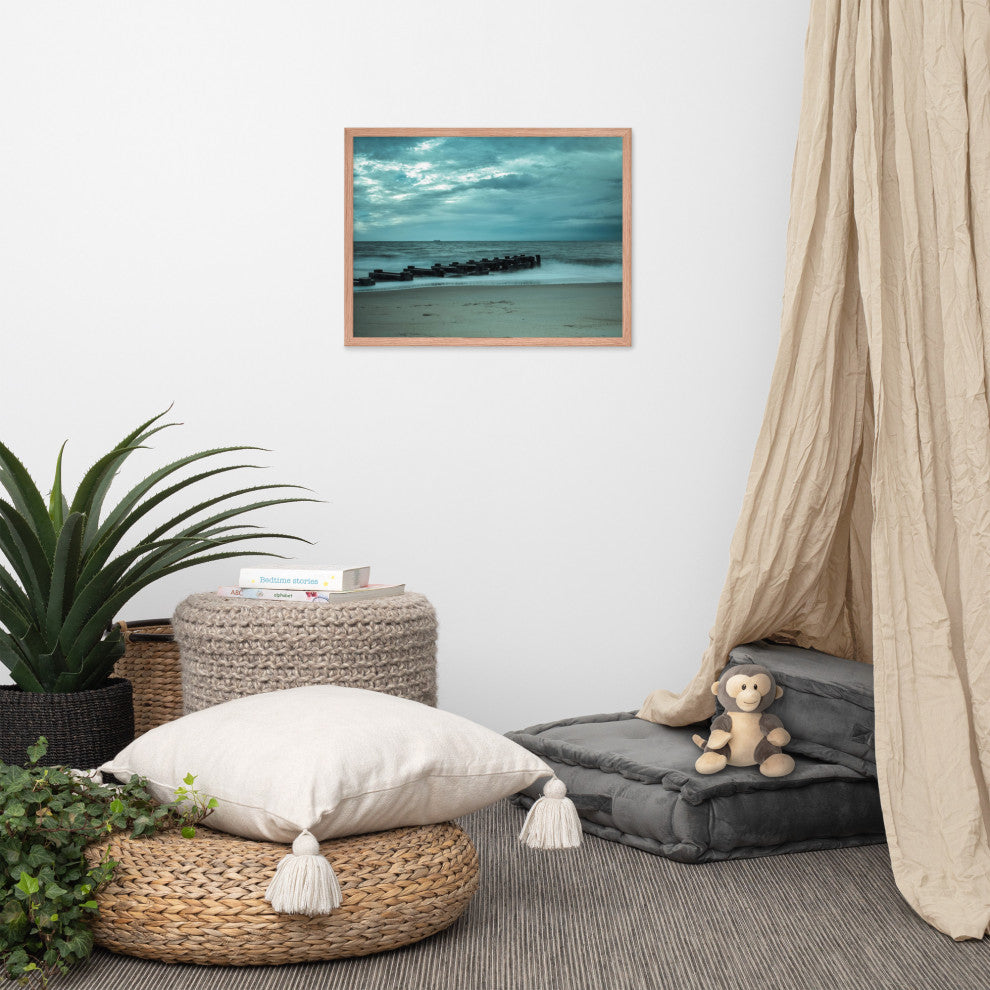 Blue Morning at Rehoboth Coastal Landscape Framed Photo Paper Wall Art Prints, Red Oak, 18" X 24"