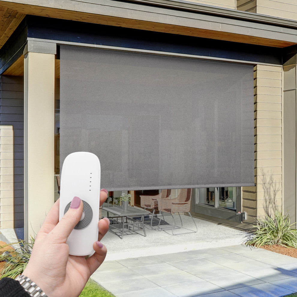 Supreme Rechargeable Motor Outdoor Sun Shade With Protective Valance, Lava Stone