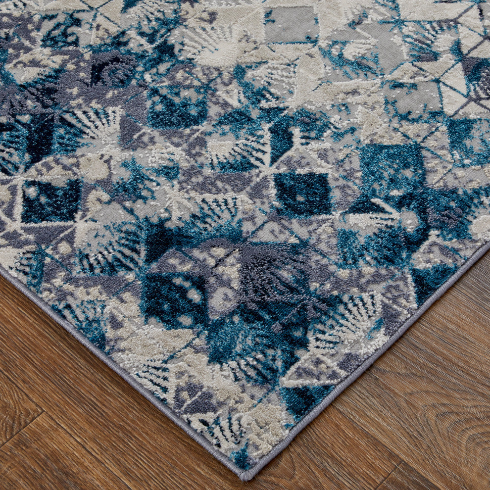 Weave & Wander Armada Art Nouveau Blue/Navy Blue Rug, 10'x13'2"