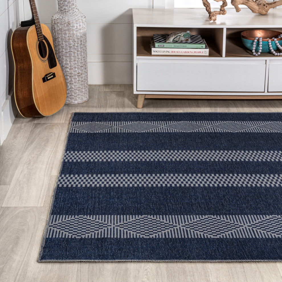 Nautisk Trellis Stripe Machine-Washable Area Rug, 4 X 6