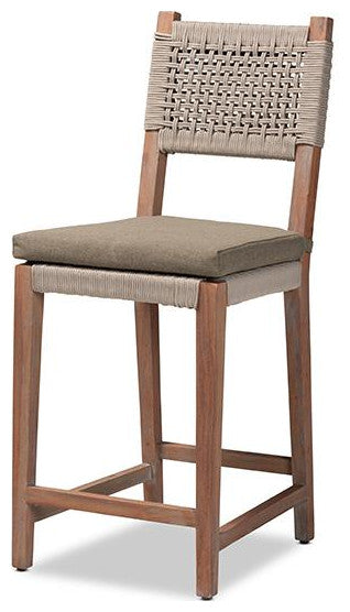 Baxton Studio Heyna Mid-Century Transitional Grey Woven Rope Mahogany