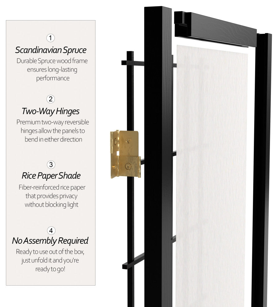 2' Tall Desktop Window Pane Shoji Screen, Black, 3 Panels