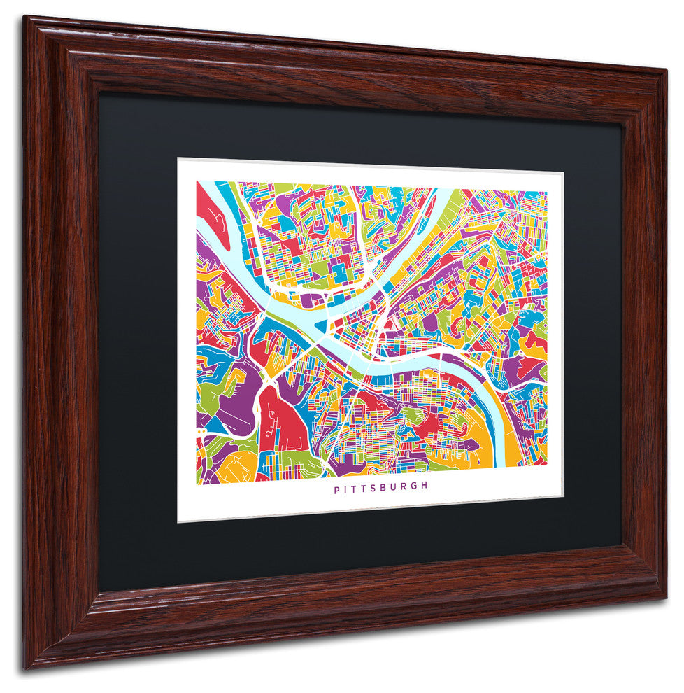 "Pittsburgh Street Map" Matted Framed Canvas Art by Michael Tompsett