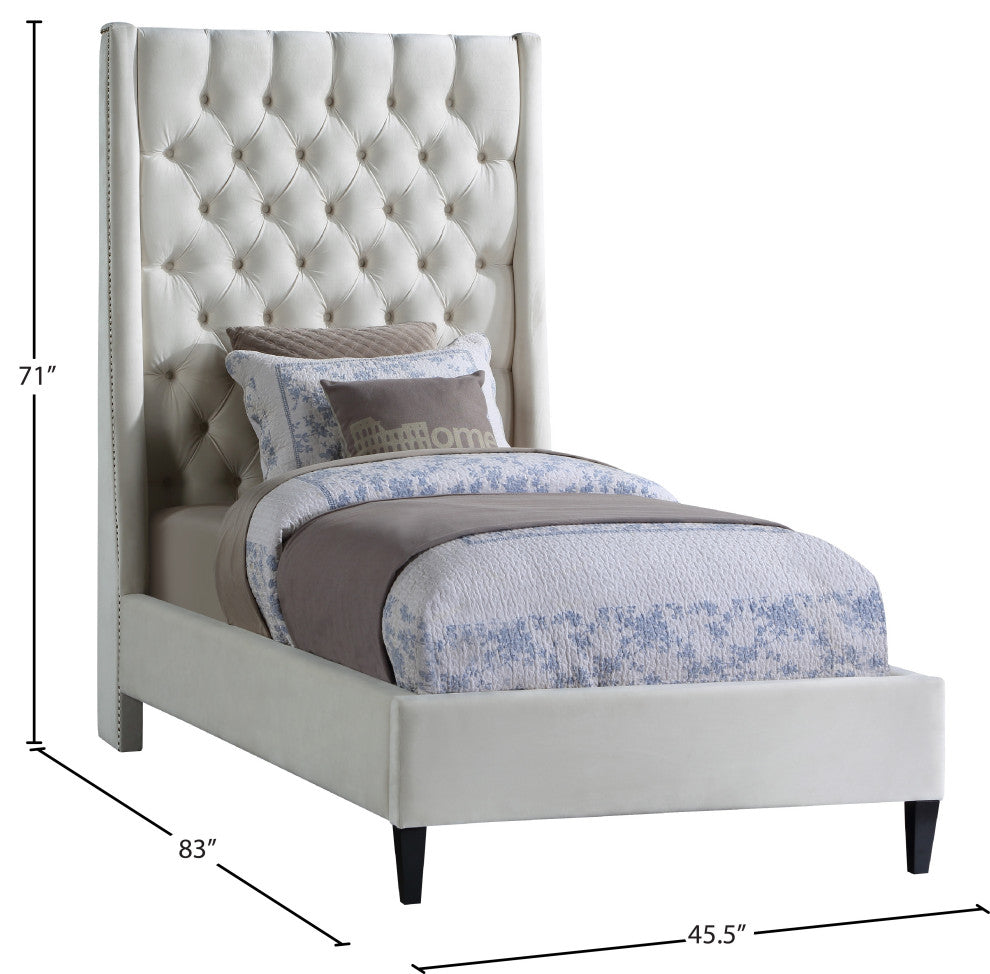 Fritz Velvet Upholstered Bed, Cream, Twin
