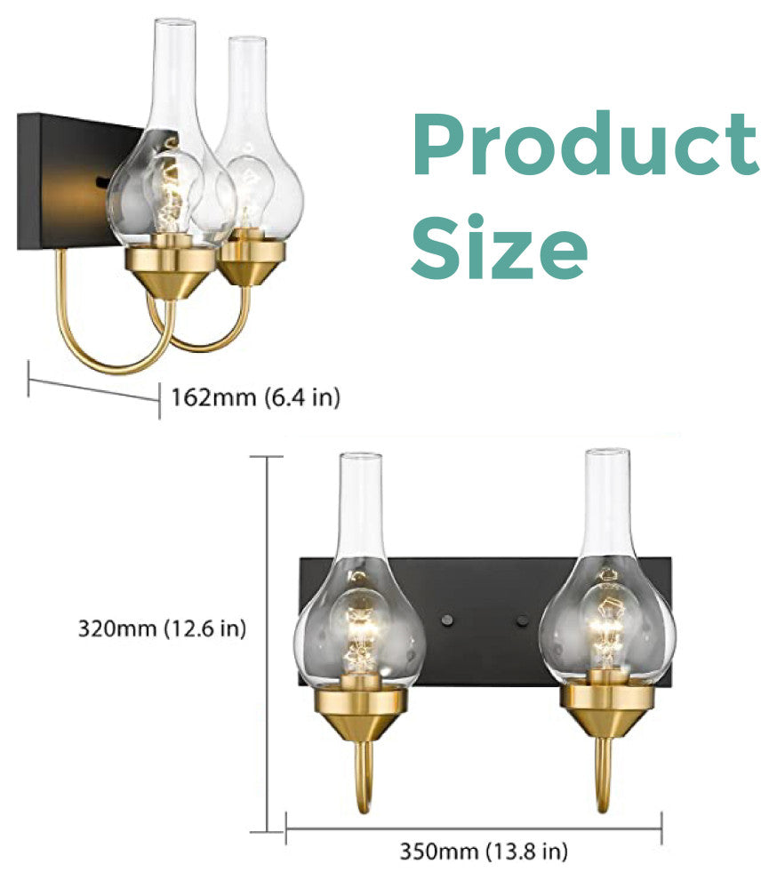 2-Lights farmhouse bathroom vanity Metal bathroom lights over mirror black