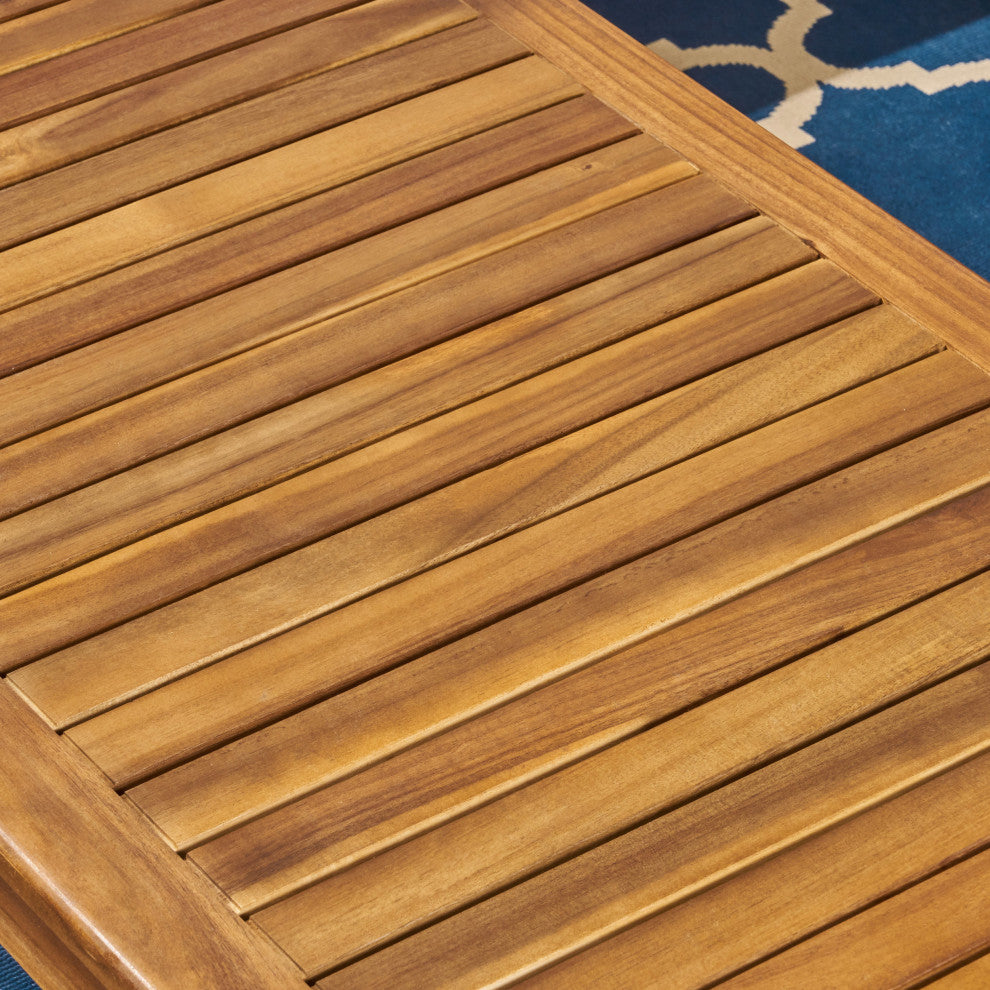 GDF Studio Christian Outdoor Acacia Wood Loveseat/Coffee Set, Teak Finish/Red