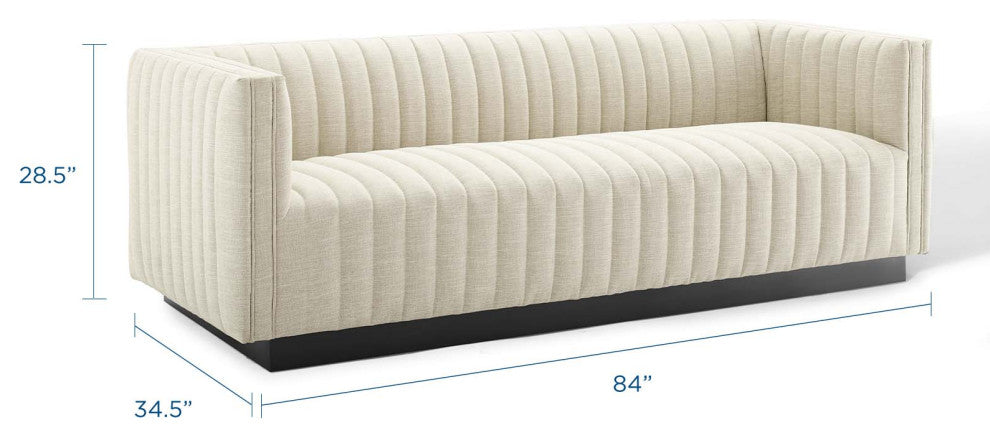 Tufted Sofa, Fabric, Beige, Modern, Living Lounge Room Hotel Lobby Hospitality