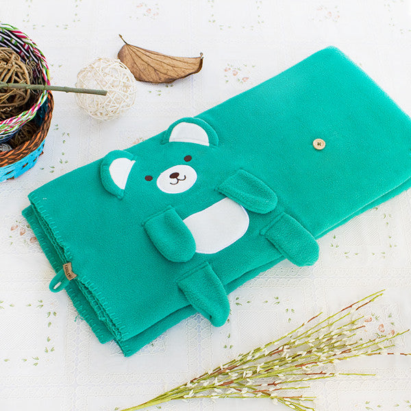 Happy Bear - Green Applique Coral Fleece Baby Throw Blanket (42.5"-59.1")