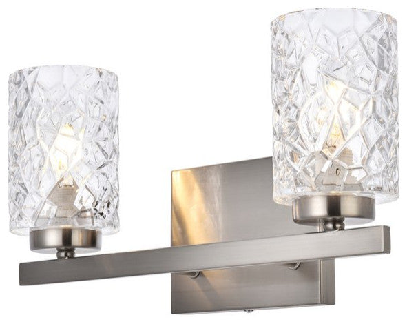 Conor 2-Light Bath Sconce, Satin Nickel With Clear Shade