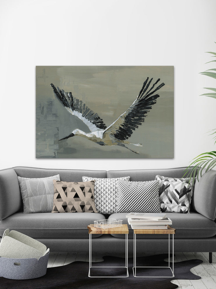 "The Flying Crane" Painting Print on Wrapped Canvas, 30"x20"