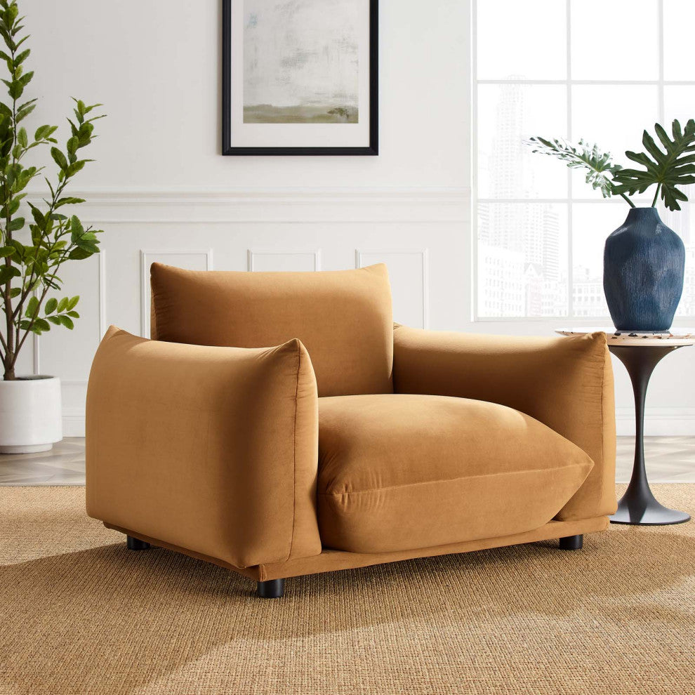 Copious Performance Velvet Armchair Cognac