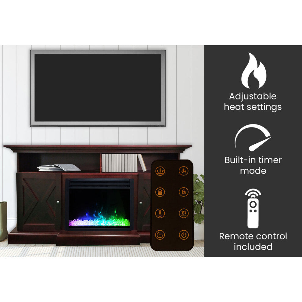 62" Whitby Farmhouse Electric Fireplace Heater, Mahogany