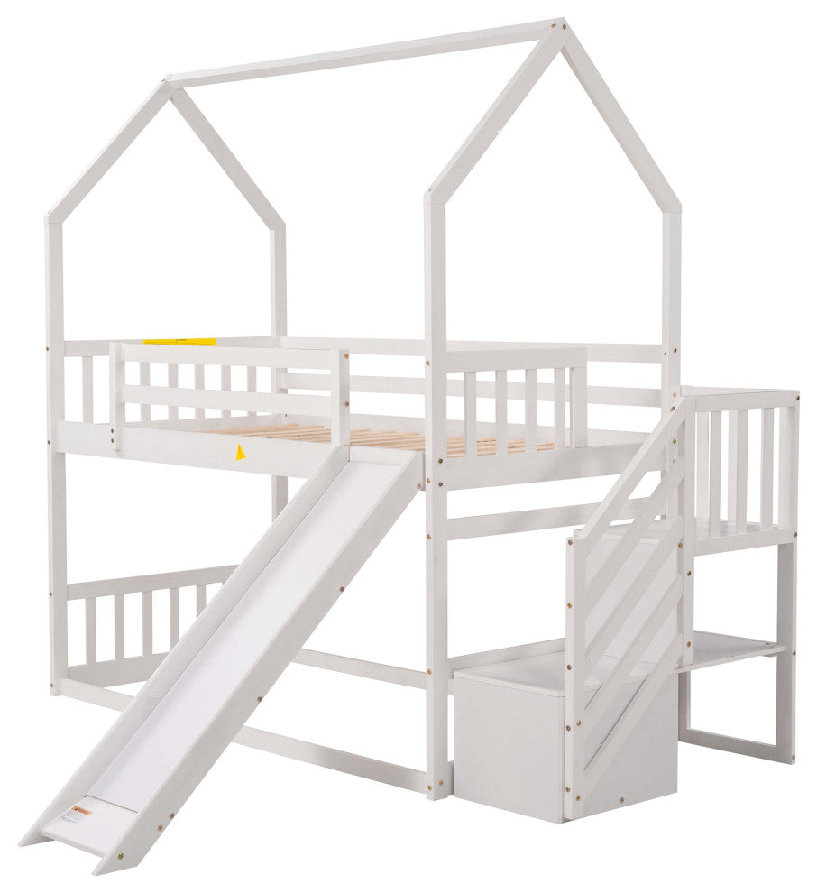 Gewnee Twin over Twin House Bunk Bed with Convertible Slide