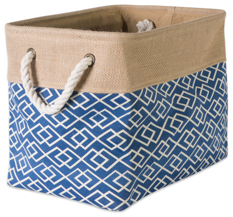 Burlap Bin Diamond Navy Rectangle Small 14"x8"x9"