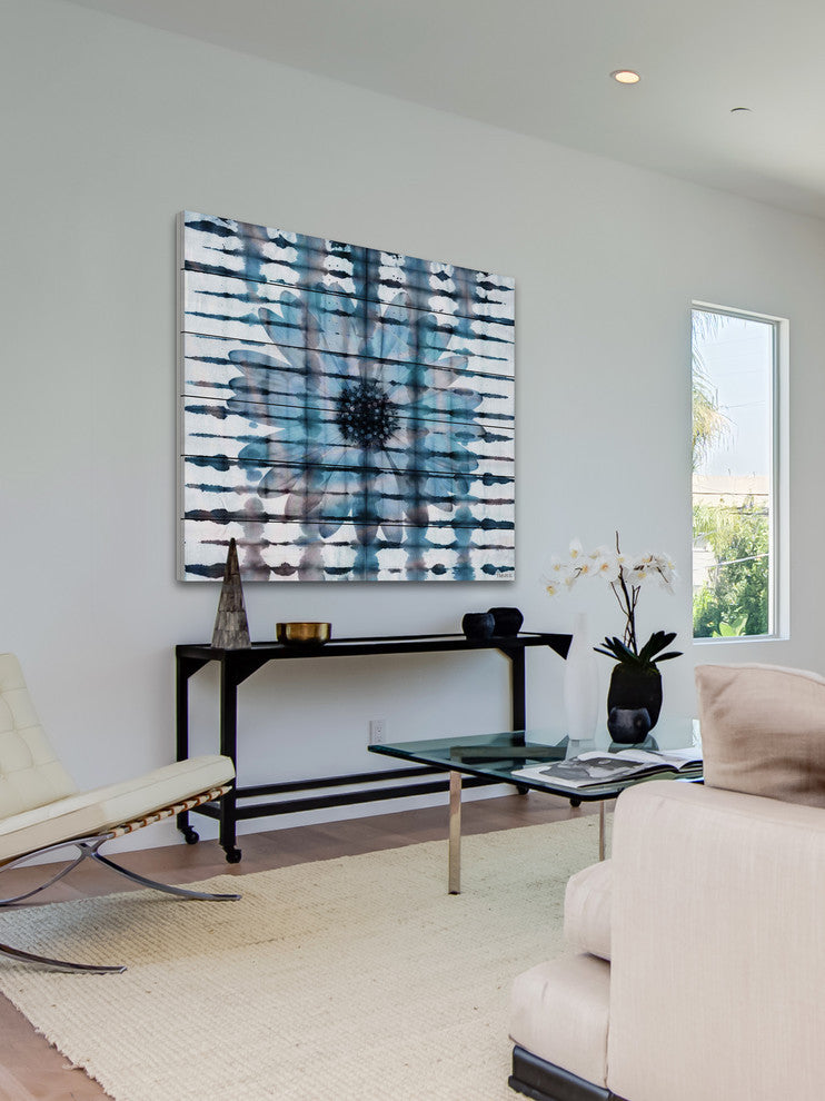 "Tie Dyed Flower" Print on White Wood, 32"x32"