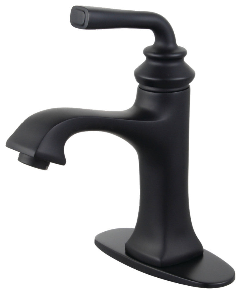 Single-Handle Bathroom Faucet With Push-Up Drain and Deck Plate, Matte Black