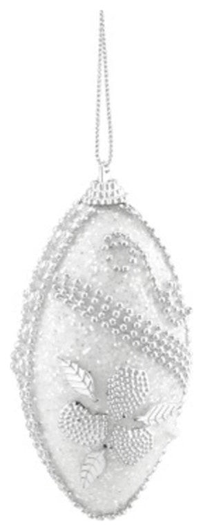 White and Silver Beaded and Glittered Christmas Ornaments, Set of 4