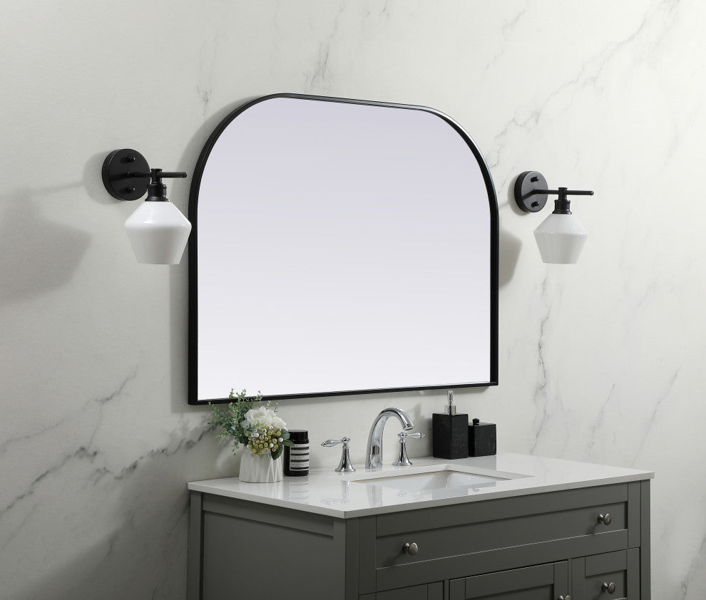 Metal Frame Arch Mirror 42X30 Inch, Black