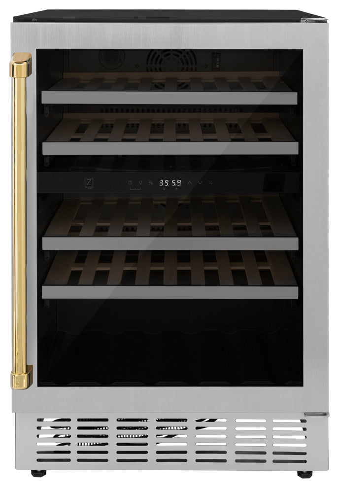 ZLINE 24 In. Wine Cooler, Stainless Steel With Gold, RWVZ-UD-24-G
