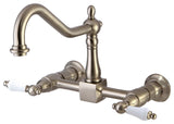 Kingston Brass Two-Handle Wall Mount Bridge Kitchen Faucet, Brushed Nickel