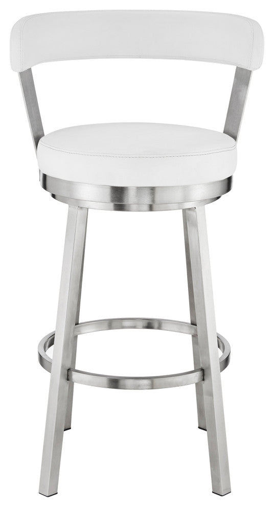 Bryant Swivel Stool, Brushed Stainless Steel/White, Counter Height