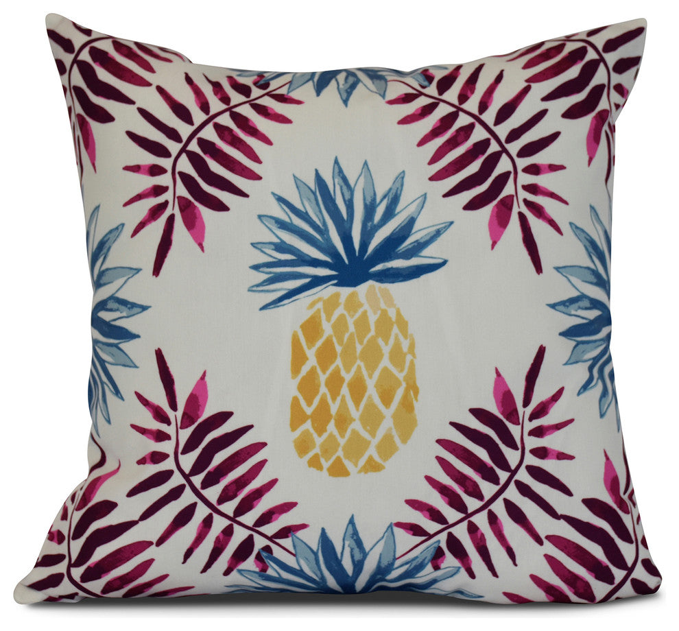 16x16", Pineapple and Spike, Geometric Print Outdoor Pillow, Purple