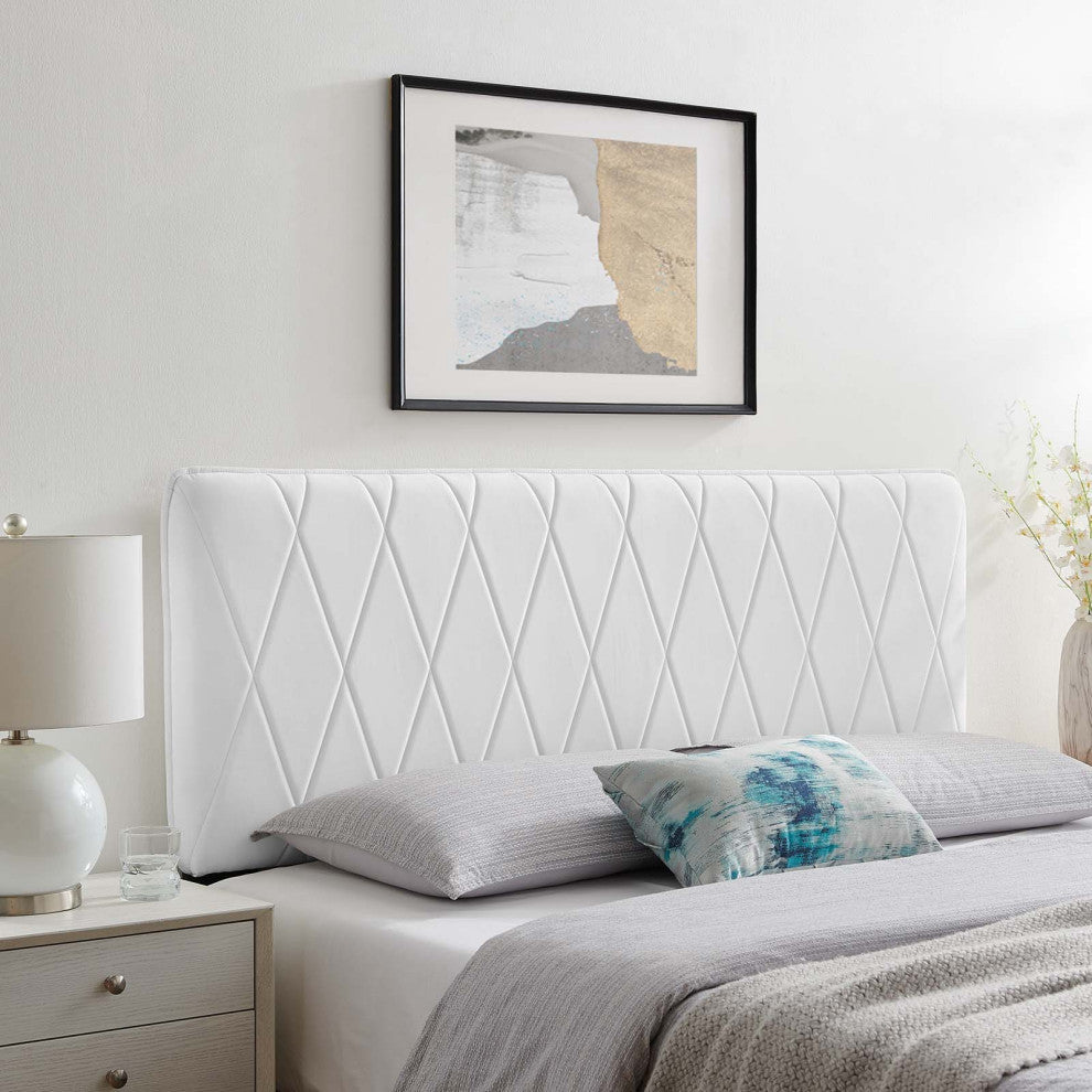 Headboard, King Size, Velvet, White, Modern Contemporary, Bedroom Master Suite