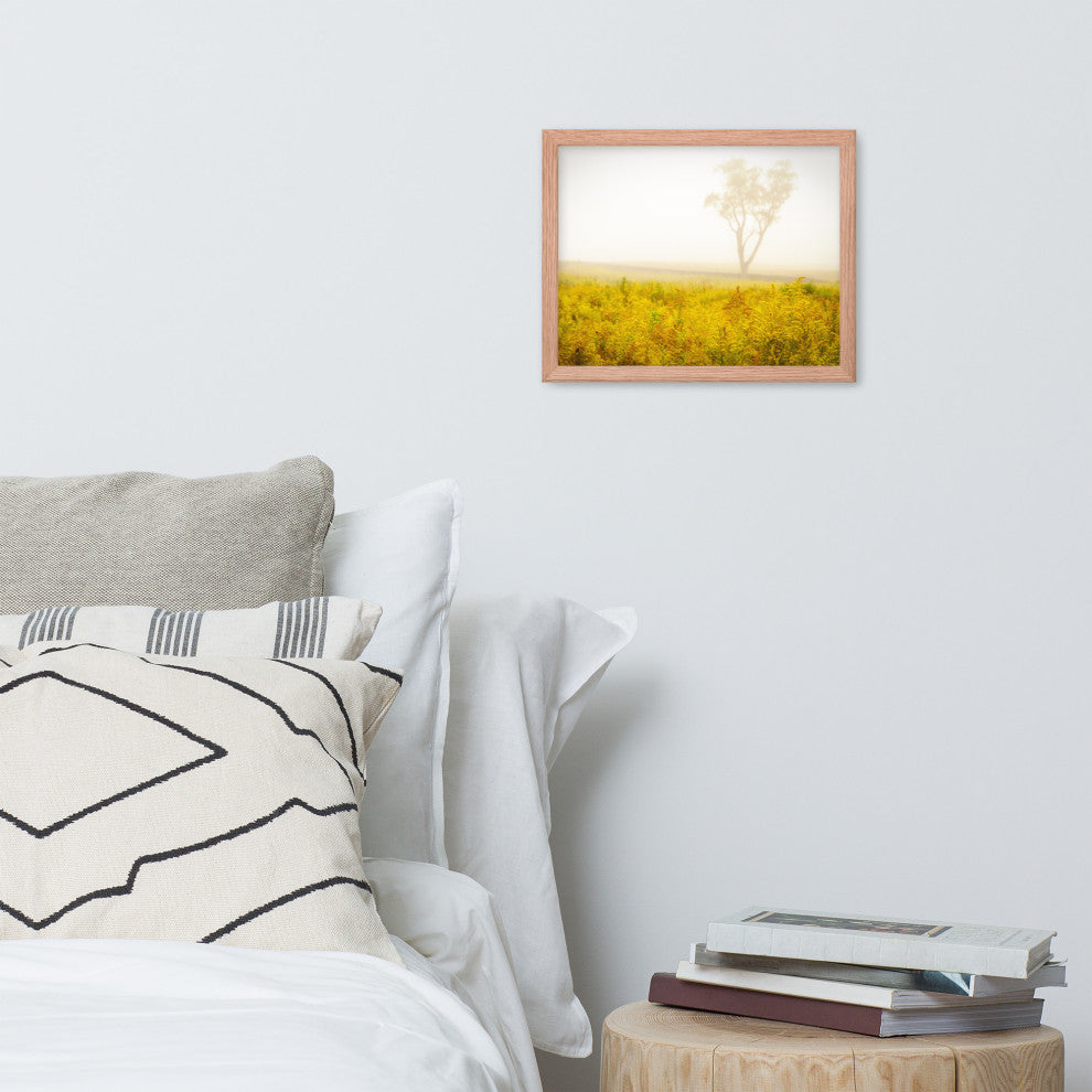 Dreams of Goldenrod and Fog Landscape Framed Photo Paper Wall Art Prints, Red Oak, 11" X 14"