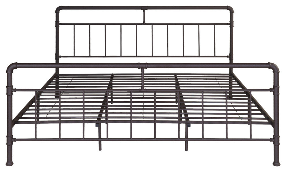 GDF Studio Sally Industrial King Iron Bed Frame, Hammered Copper