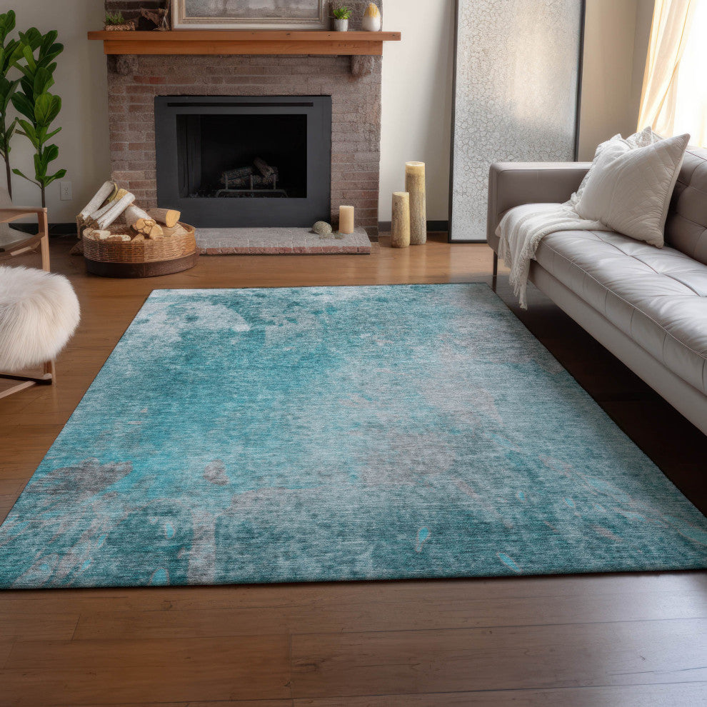 Premium Machine Washable Mayfield AMF562 Teal 9' x 12' Rug