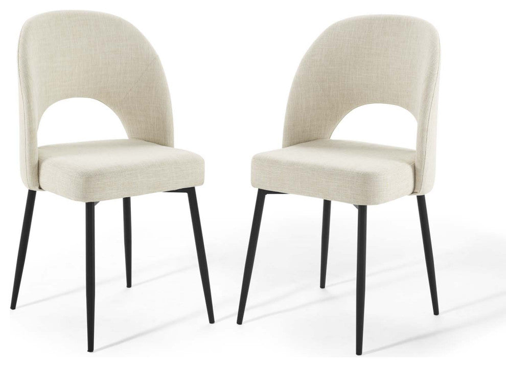 Rouse Dining Side Chair Upholstered Fabric Set of 2-Black Beige