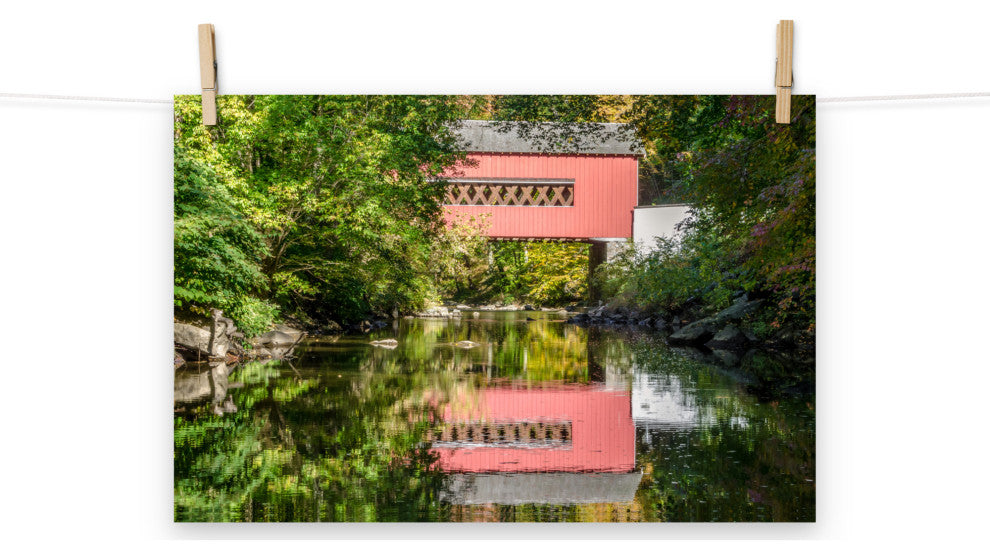 The Reflection of Wooddale Covered Bridge Unframed Wall Art Print, 12" X 18"
