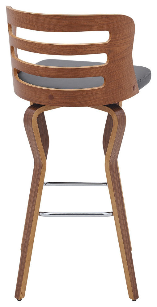 Benzara BM246060 Verne 30" Swivel Gray Faux Leather and Walnut Wood Bar Stool