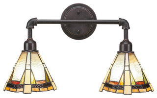Vintage 2 Light Bath Bar, 7", Zion Tiffany Glass