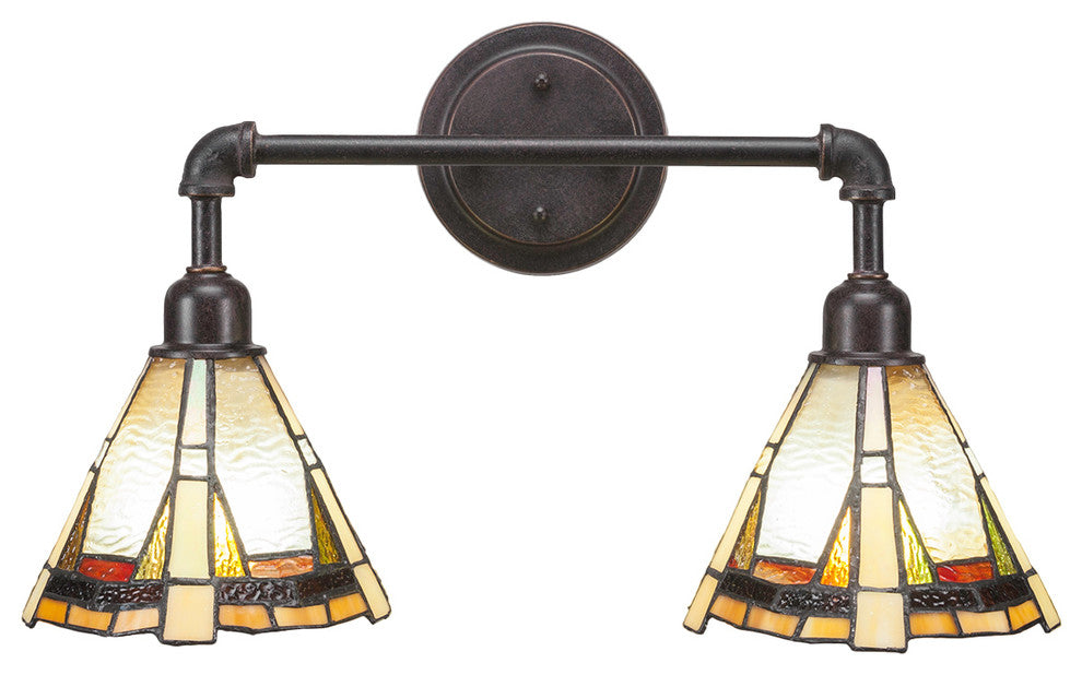Vintage 2 Light Bath Bar, 7", Zion Tiffany Glass