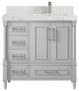 Aberdeen 36 Right Offset Bath Vanity in Coventry Gray 2" Calacatta Nuvo