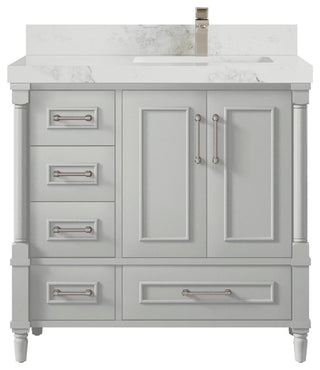 Aberdeen 36 Right Offset Bath Vanity in Coventry Gray 2" Calacatta Nuvo