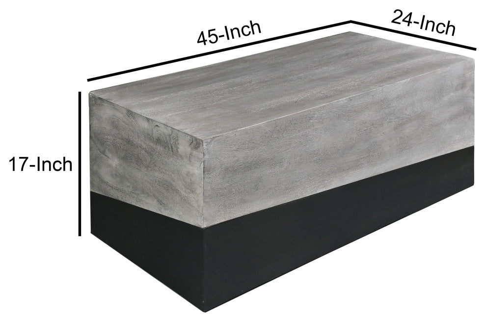 Benzara UPT-263774 45" Rectangular Mango Wood Coffee Table, Iron Base, Black
