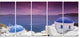 "Blue Domed Churches on Caldera" Landscape Print Wall Artwork, 5 Panels, 60"x28"