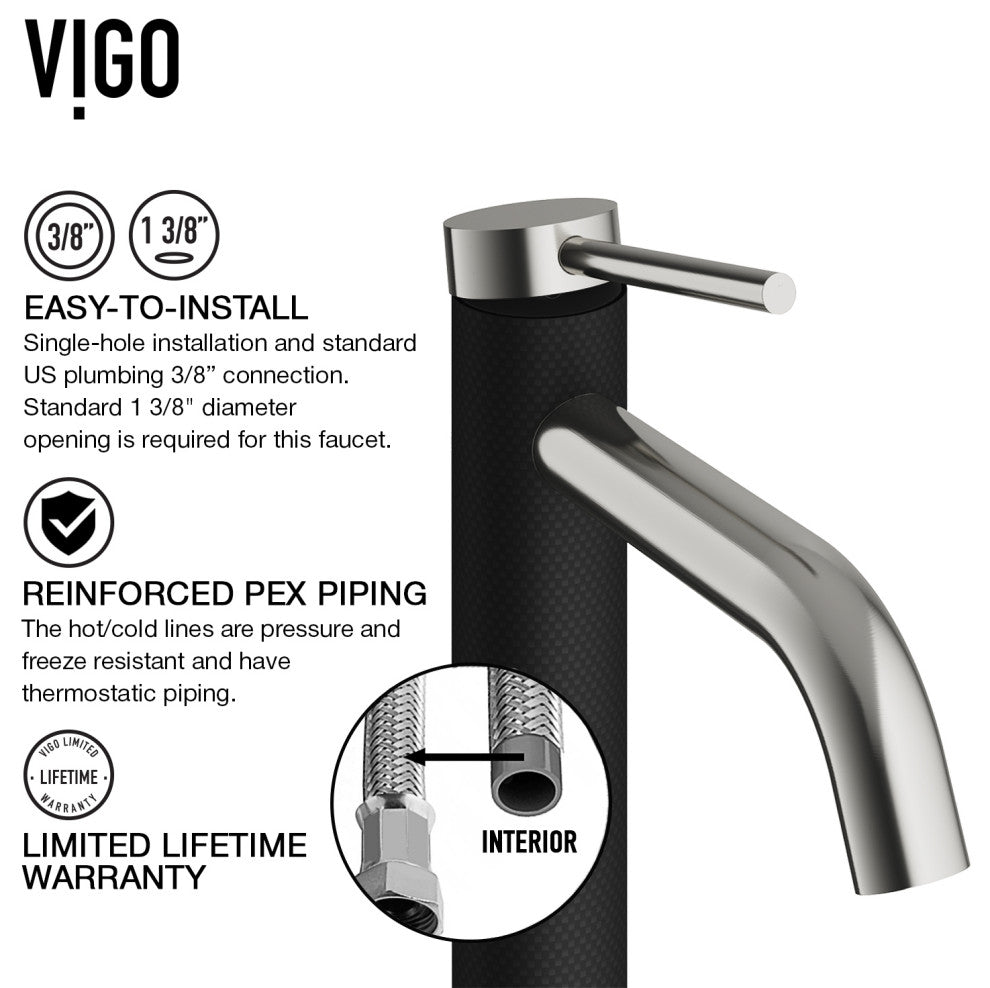 VIGO Lexington 10" H Single Handle Single Hole Bathroom Vessel Faucet, Brushed Nickel