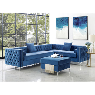 Jeannie Velvet Square Storage Ottoman, Navy
