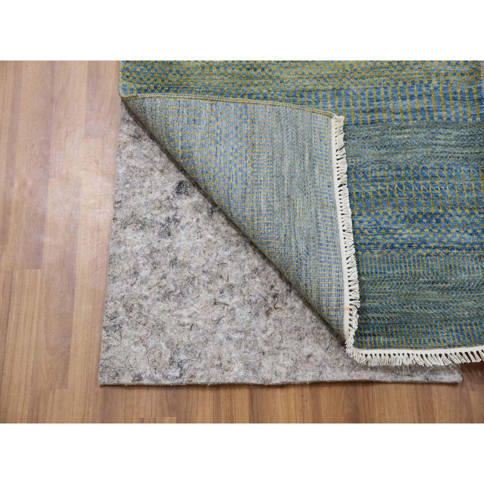 Chelsea Blue XL Runner Grass Design Hand Knotted Dyed Wool Rug, 2'6"x20'