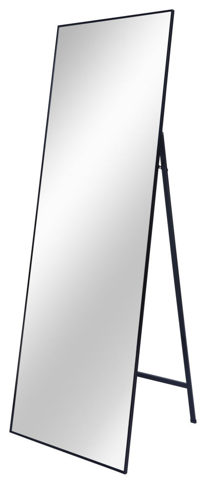 65 inch Rectangular Aluminum Framed Floor Wall Hanging Bedroom Mirror, Black, 22