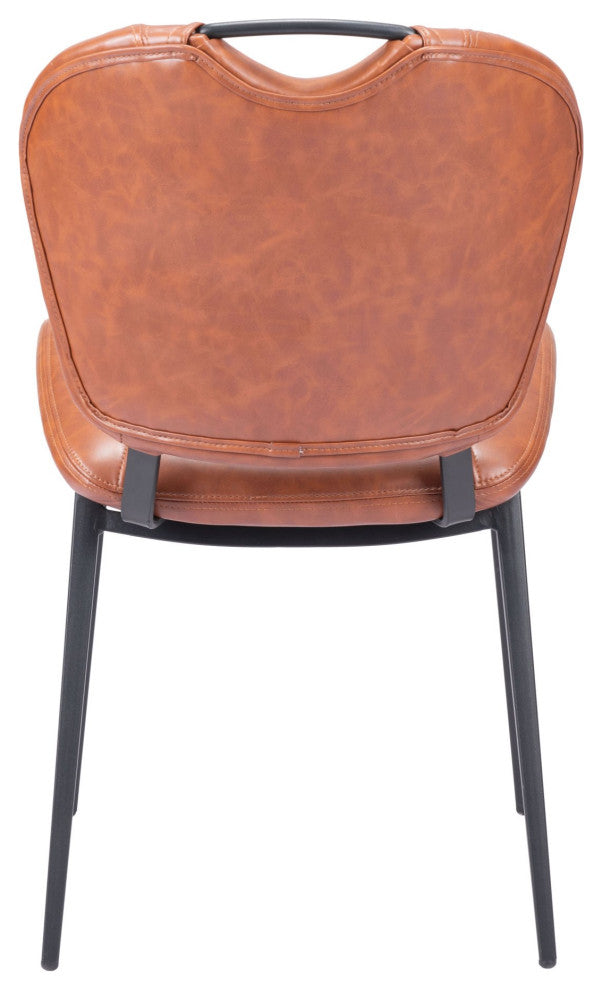 Dining Chair, Set of 2, Faux Vinyl Leather, Steel, Vintage Brown, Black, Cafe