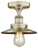 Edison-1 Light 8" Semi-Flush Mount-2" H- Antique Brass Shade